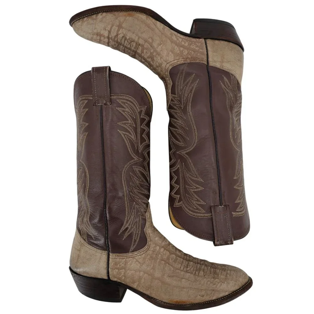 Nocona Cape Buffalo Cowboy Boots Mens size 10D Brown Tan Exotic Leather Western - Picture 3 of 16